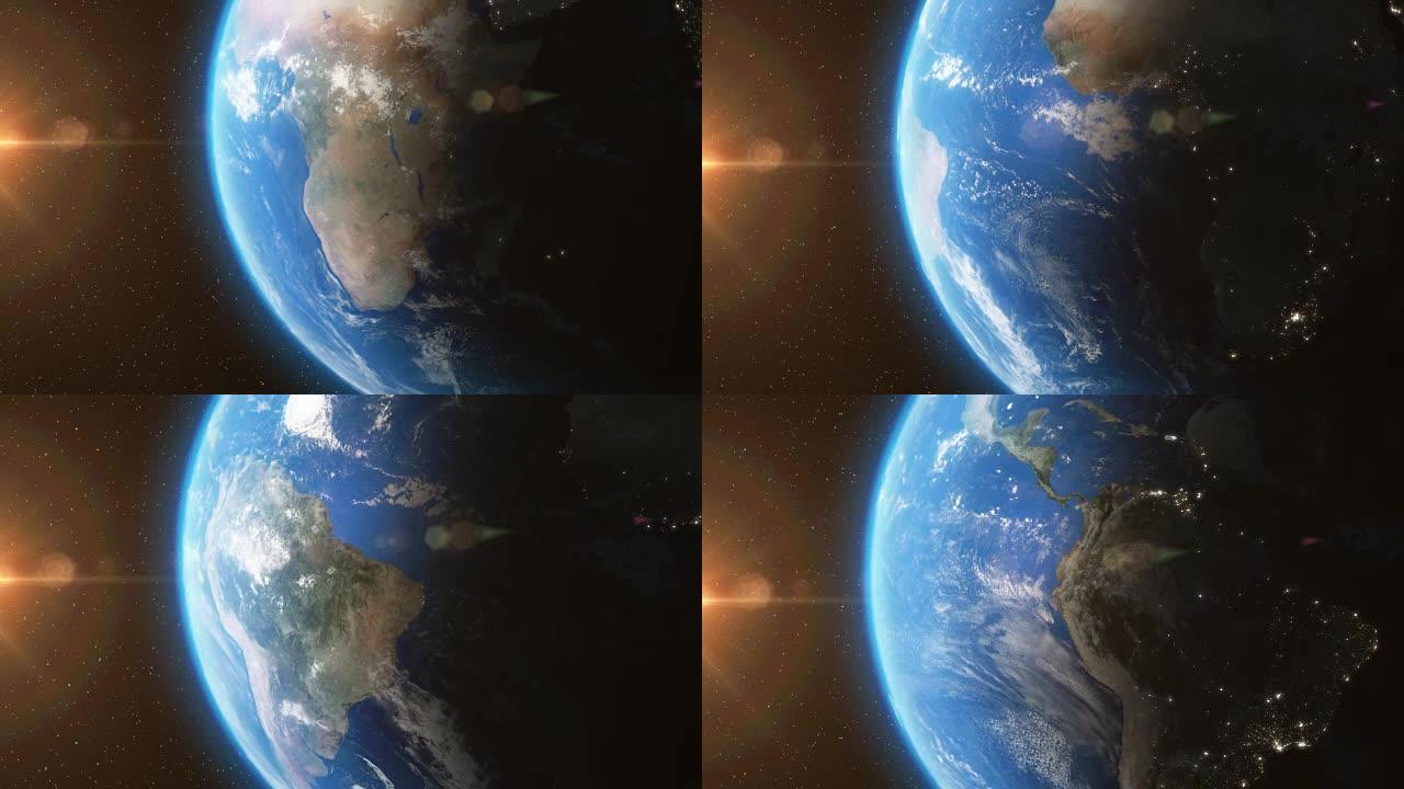 来自太空的地球与太阳光星日夜-3D动画4K