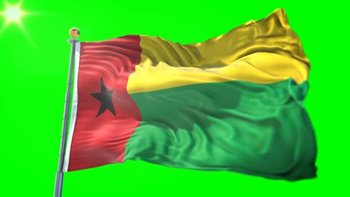 几内亚比绍国旗无缝循环3D渲染视频。美丽的纺织布织物环摆动