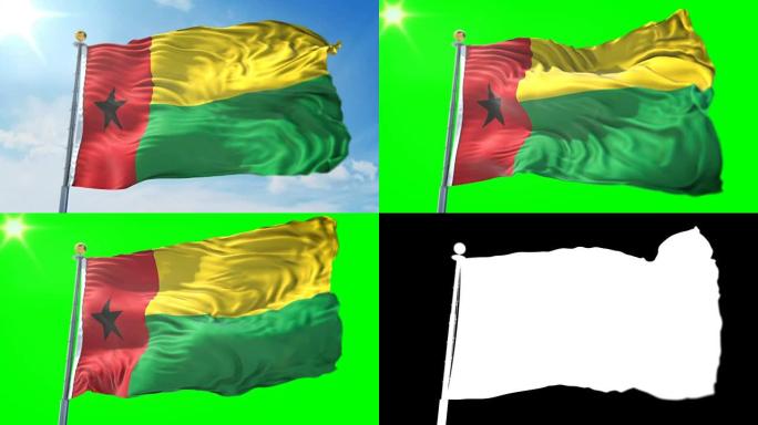 几内亚比绍国旗无缝循环3D渲染视频。美丽的纺织布织物环摆动