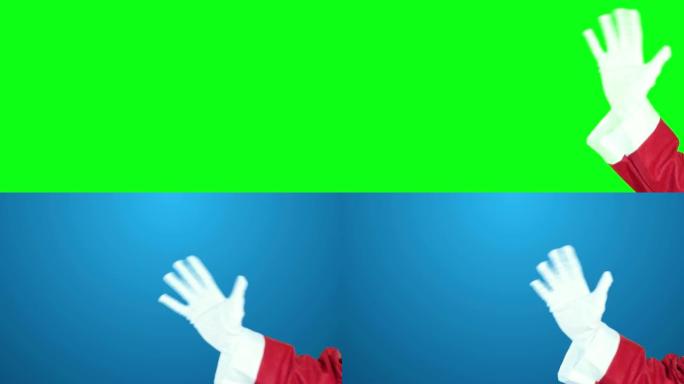 挥动手圣诞老人圣诞问候绿屏4k色度键视频素材集。
