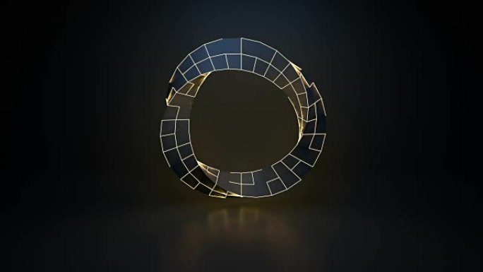 扭曲环形发光边缘无缝循环3D渲染动画