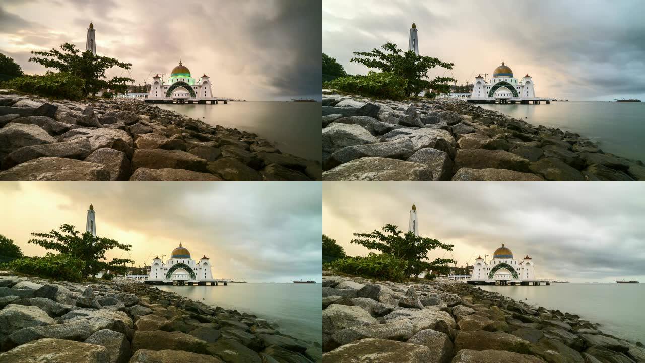 马六甲海峡漂浮清真寺美丽的日出
