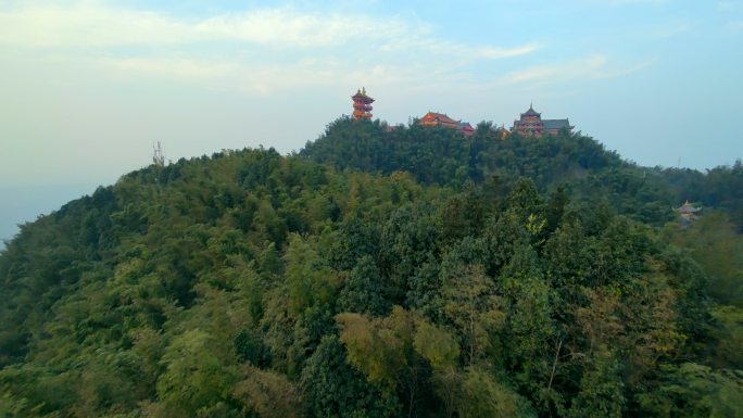 航拍蜀南竹海九龙山龙吟寺山雾远景