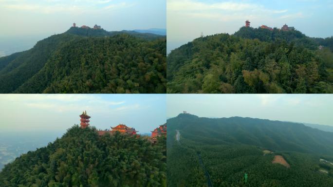 航拍蜀南竹海九龙山龙吟寺山雾远景