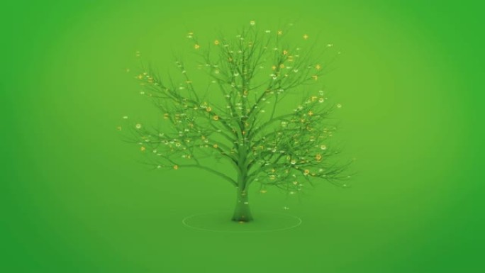 绿色背景上的数字自然树