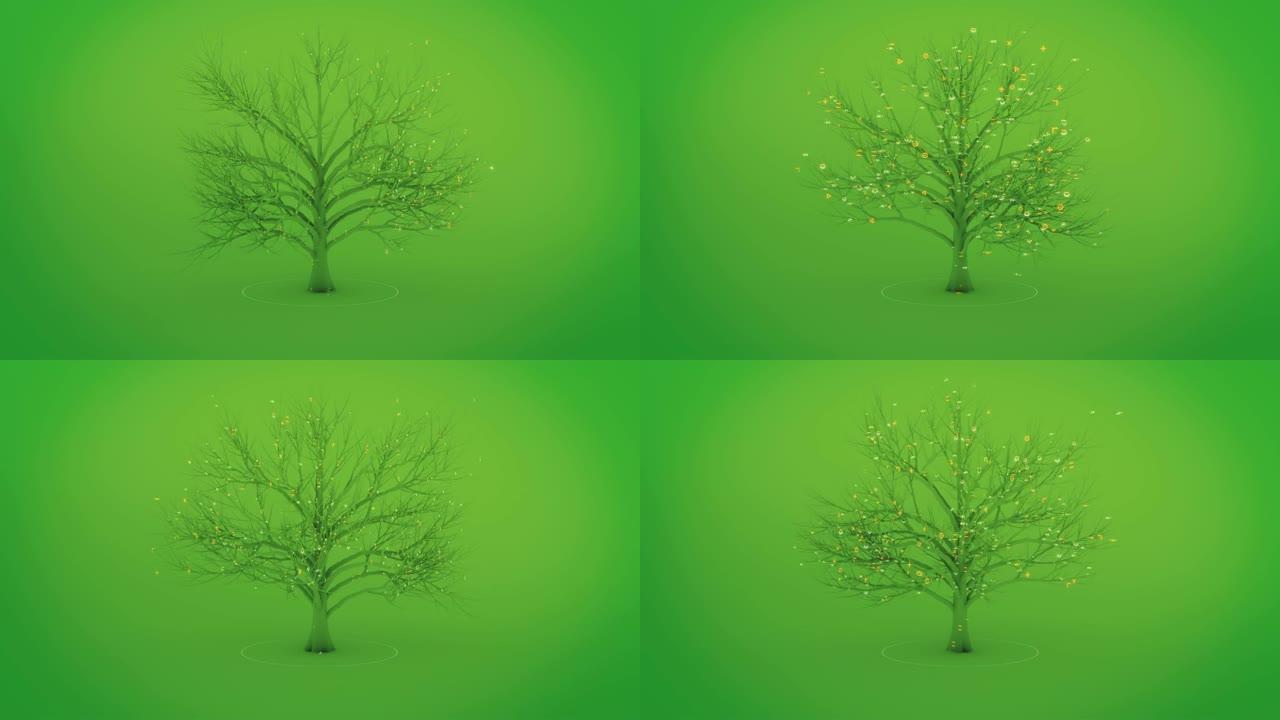 绿色背景上的数字自然树