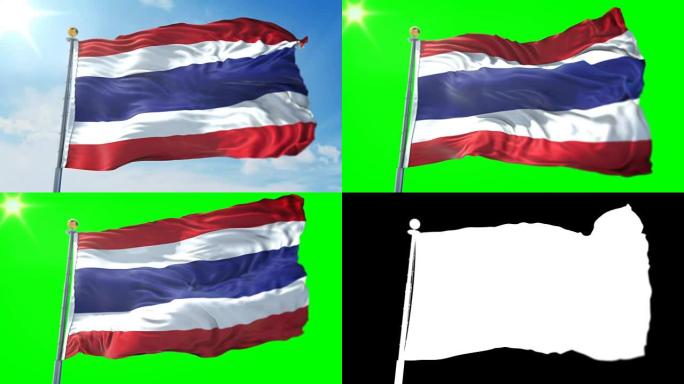 泰国国旗无缝循环3D渲染视频。美丽的纺织布织物环摆动