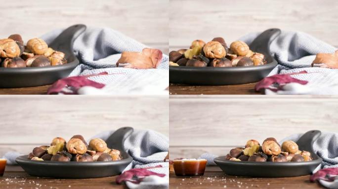 铸铁锅中烤栗子