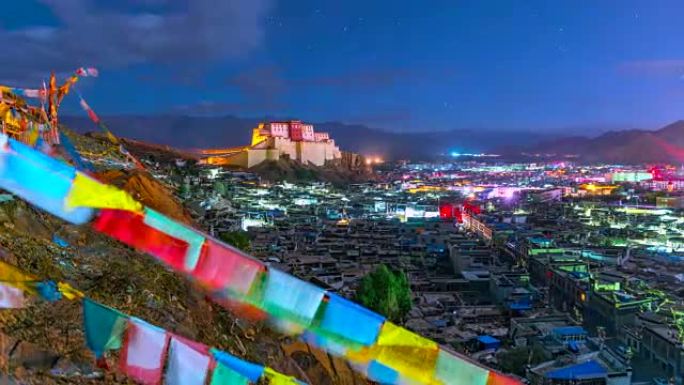 中国西藏日喀则日喀则寺4k延时电影之夜到日出场景