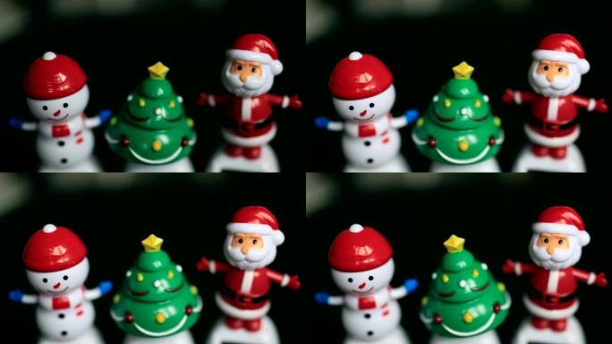 雪人，圣诞老人，圣诞树，黑色背景，有趣，快乐