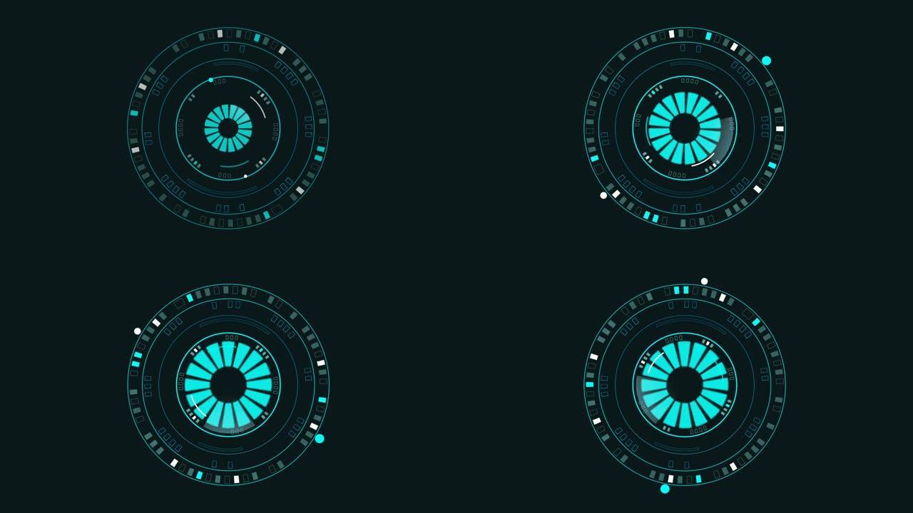 深蓝绿色色调的未来数字技术眼球，网络安全或生物识别概念