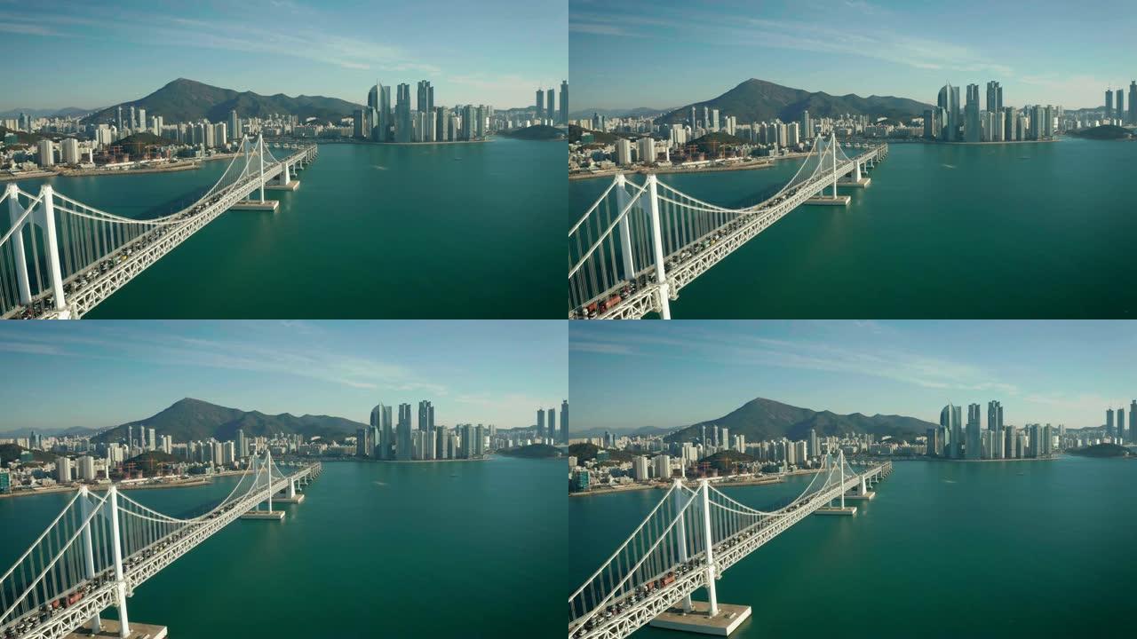 广安大桥日出鸟瞰图