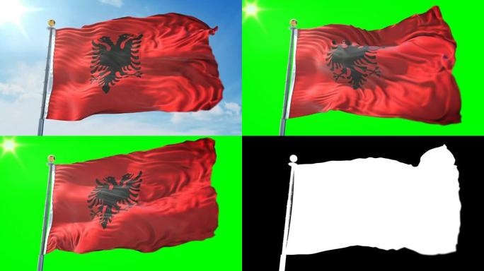 阿尔巴尼亚国旗无缝循环3D渲染视频。美丽的纺织布织物环摆动