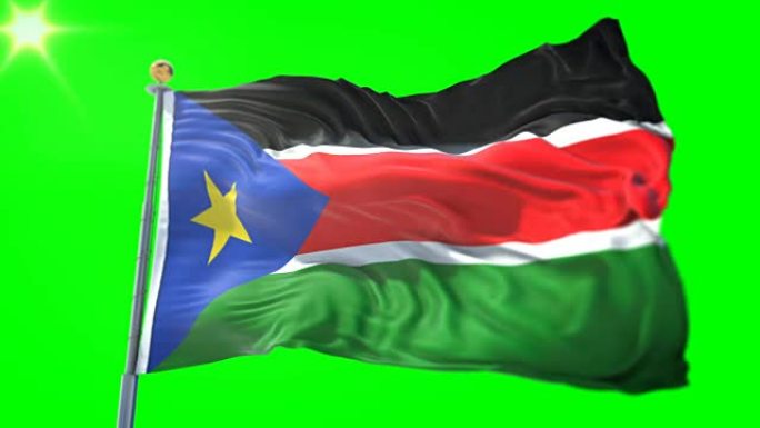 南苏丹国旗无缝循环3D渲染视频。美丽的纺织布织物环摆动