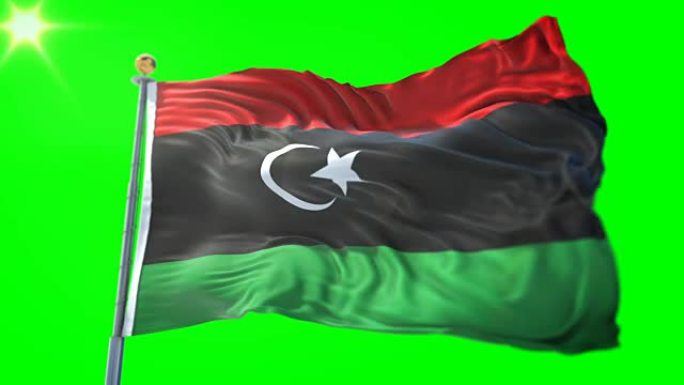 利比亚国旗无缝循环3D渲染视频。美丽的纺织布织物环摆动