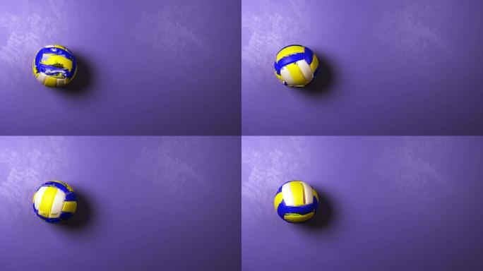 带有复制空间的蓝紫色背景上旋转的排球