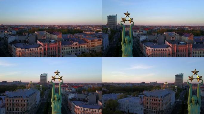 在拉脱维亚里加的米尔达场景。举着三颗星的自由女神像