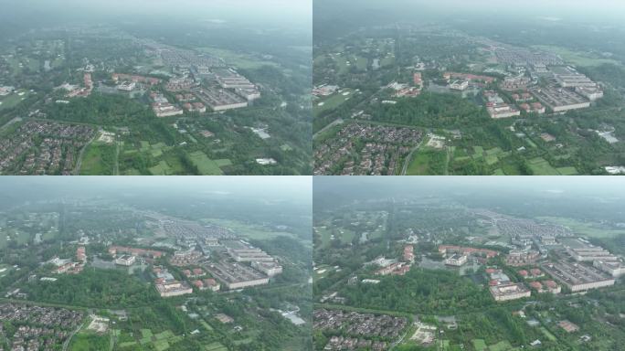 四川外国语大学成都学院航拍学校阴天下雨天