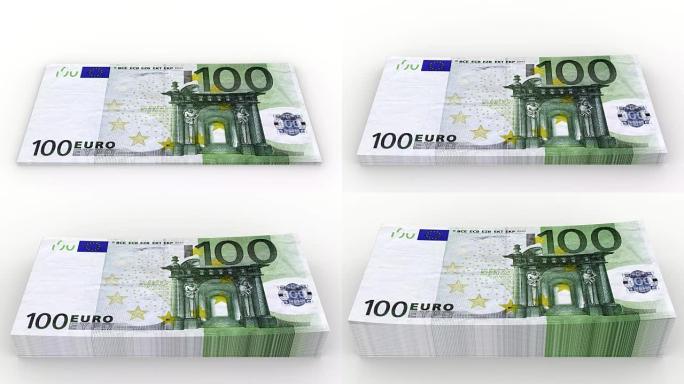 3D插图-视频。增加百欧元纸币