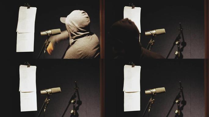 歌手的慢动作在录音室完成了声乐录音