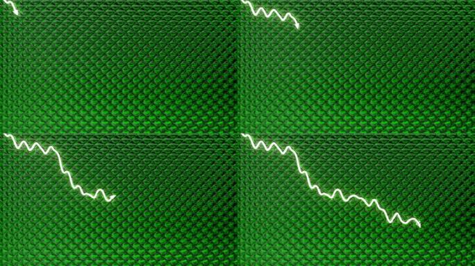 随着经济衰退或金融危机3d动画的出现，绿色图表在图表上向下移动