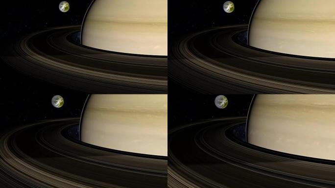 Dione，土星的卫星，围绕土星行星运行