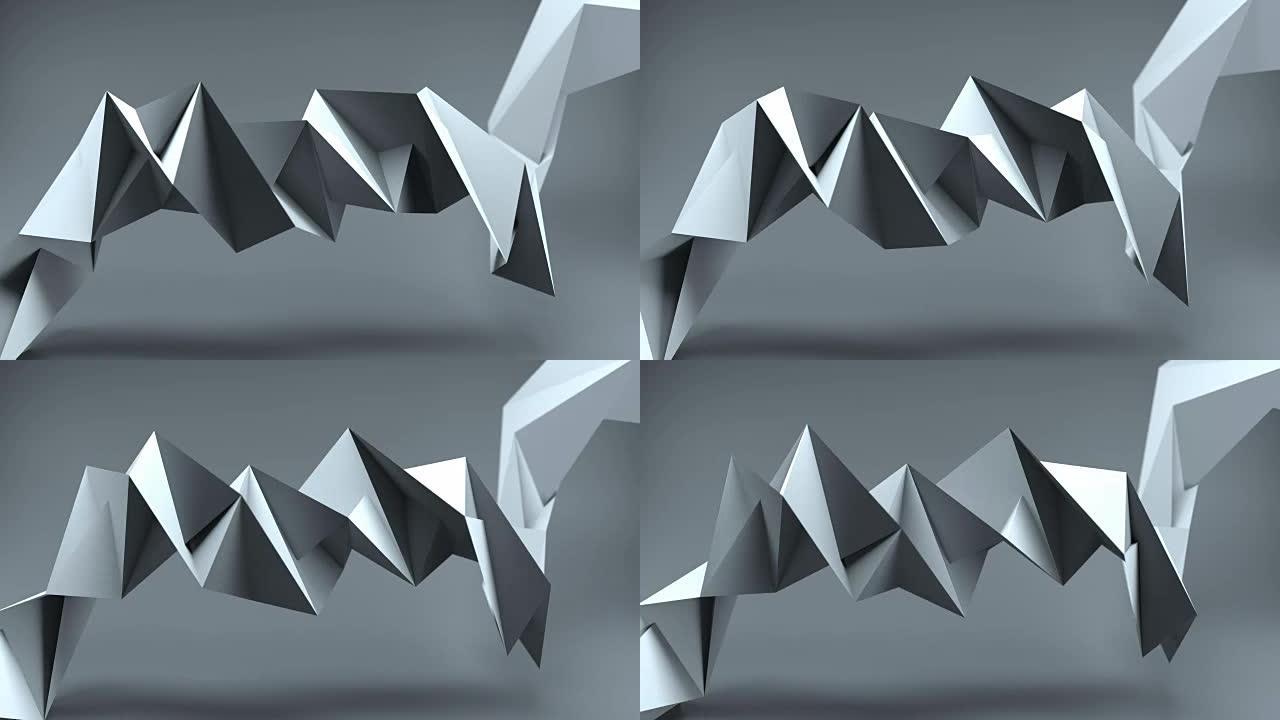硬表面扭曲灰色形状可循环3D渲染动画