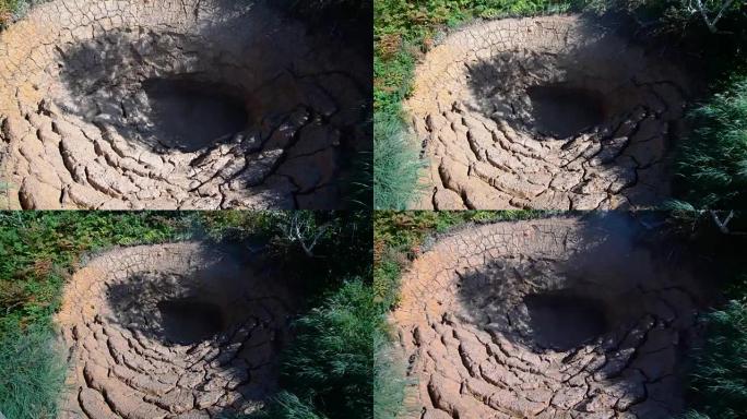 堪察加半岛破火山口乌松旅游季节的泥罐。夏季库存视频