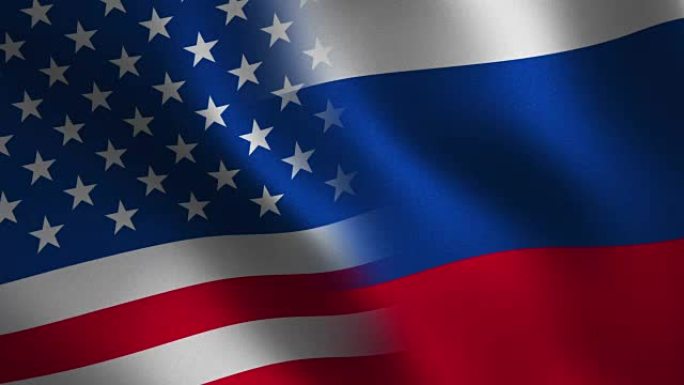 美国对俄罗斯国旗挥舞3d。摘要背景。循环动画。