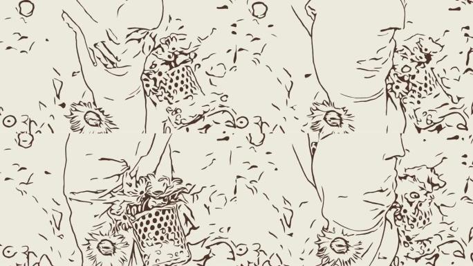 动画卡通小品，向日葵田里的女人，抓腿，痒，过敏