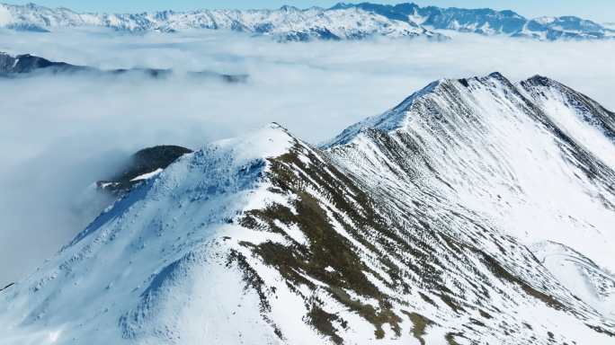 壮美夹金山雪山航拍特写镜头