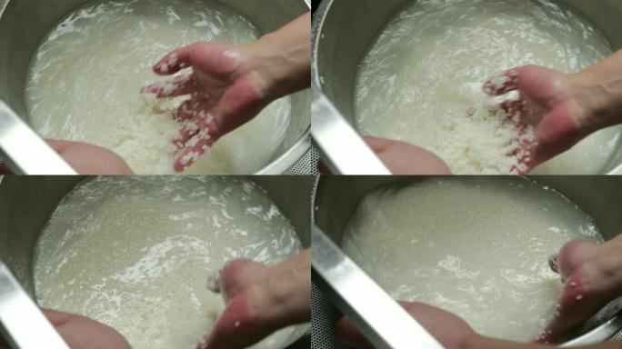 搅拌和清洗传统亚洲大米