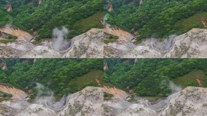 日本北海道登贝的地狱谷或地狱谷的延时