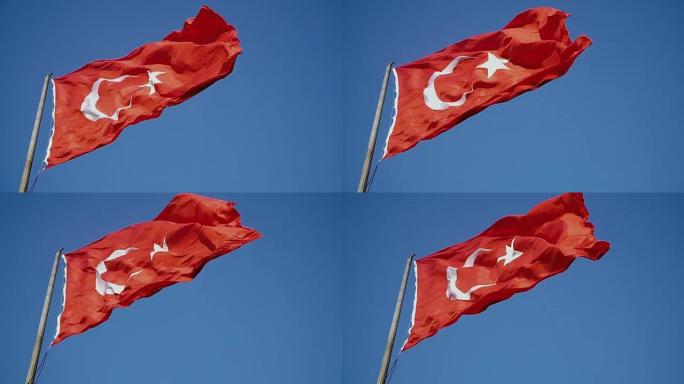 土耳其国旗。土耳其国旗在风中飘扬