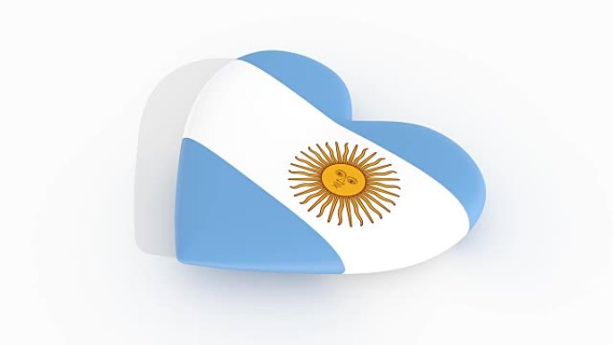 阿根廷国旗颜色的脉动心，白色背景，3d渲染，循环