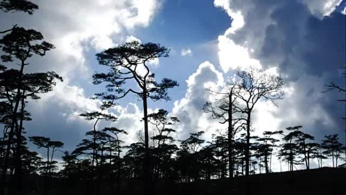 蓝色天空和山脉背景中白色蓬松云的时间流逝