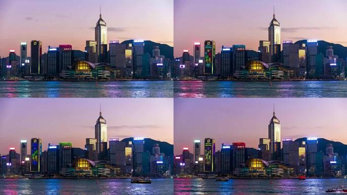黄昏的香港天际线和维多利亚港
