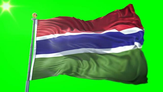冈比亚国旗无缝循环3D渲染视频。美丽的纺织布织物环摆动