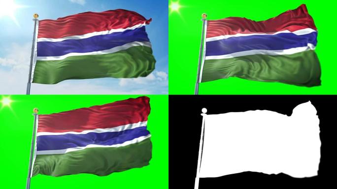 冈比亚国旗无缝循环3D渲染视频。美丽的纺织布织物环摆动