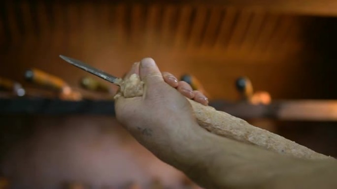 烧烤炉烹饪。烤肉串特写手煮烤肉串