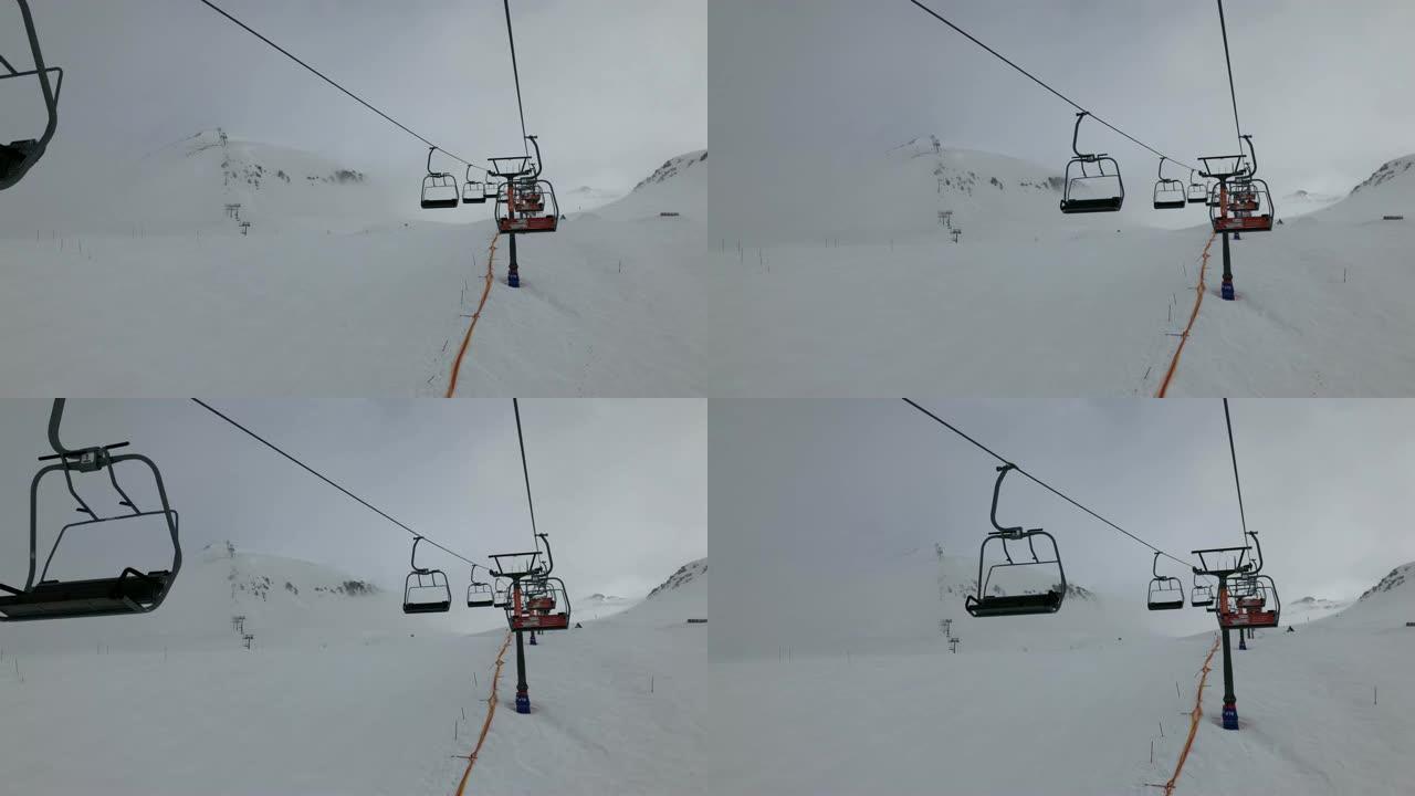 白天古达里滑雪胜地缆车全景4k格鲁吉亚