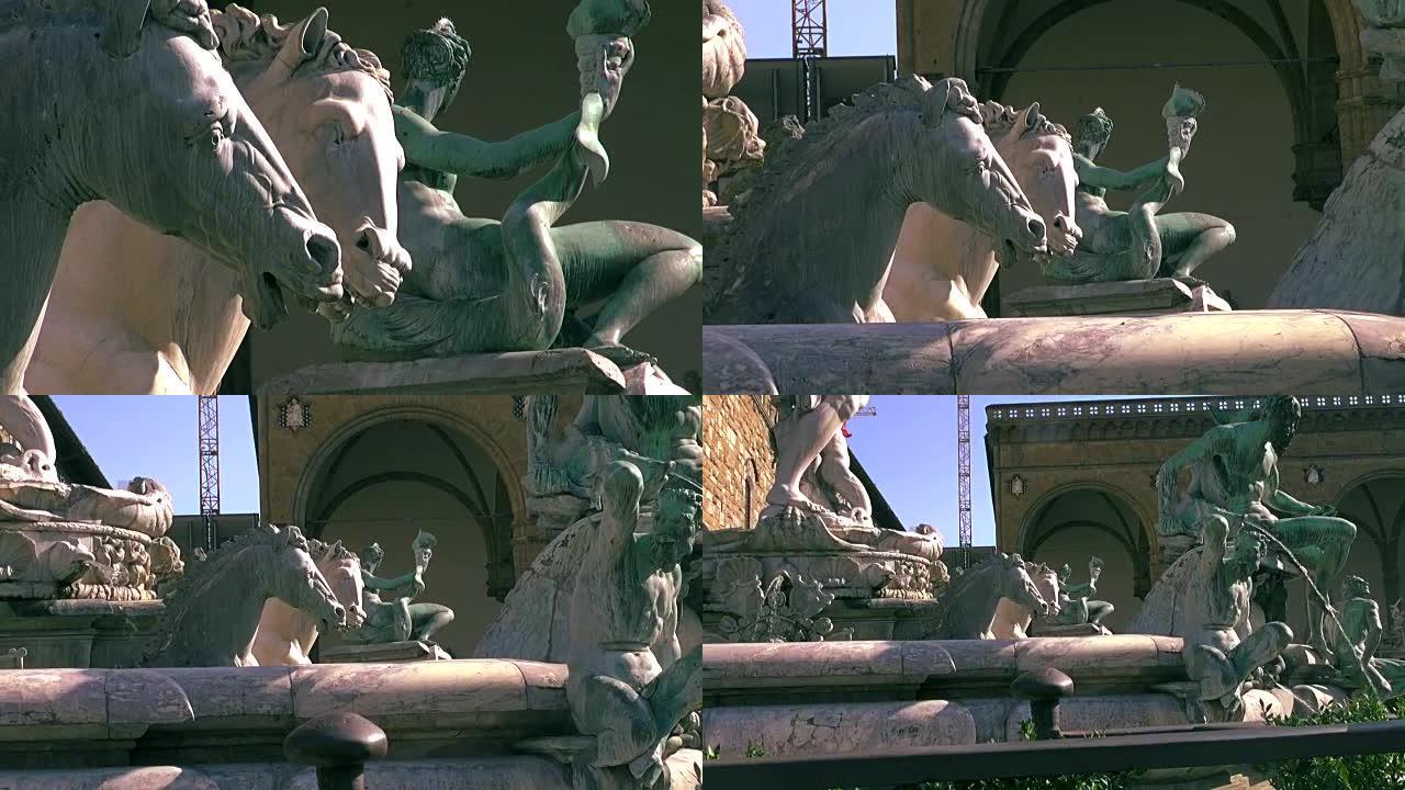 意大利佛罗伦萨，佛罗伦萨的海王星喷泉 (也称为方趾或) 位于西格诺里亚广场 (Piazza dell