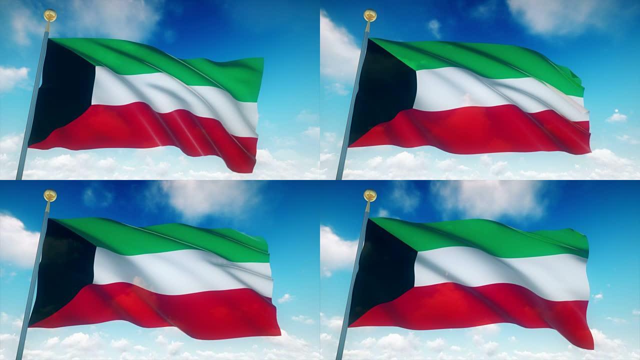 4k高度详细的科威特国旗可循环