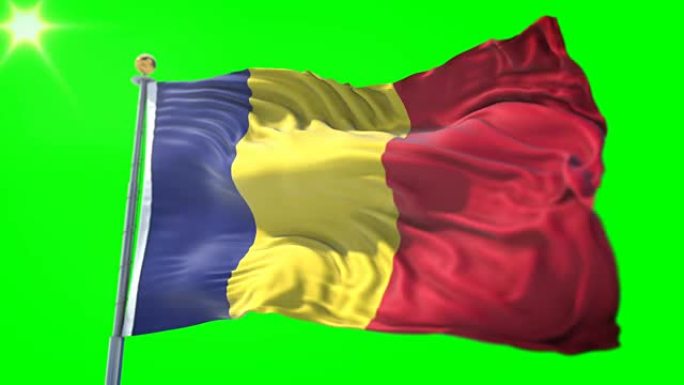 罗马尼亚国旗无缝循环3D渲染视频。美丽的纺织布织物环摆动