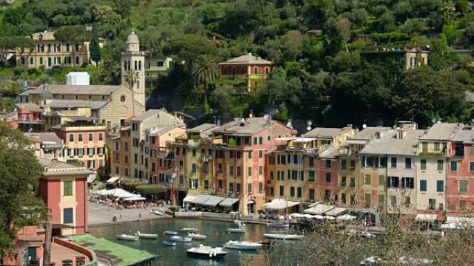 意大利多彩小镇-热那亚-意大利波托菲诺风景如画的乡村教堂尖塔