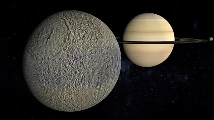 特提斯卫星围绕土星行星一起运行Mimas和土卫二