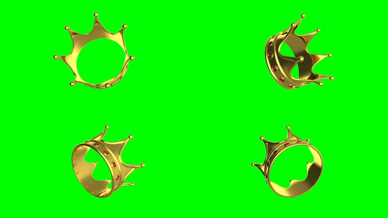 循环动画旋转绿色背景上的金冠。