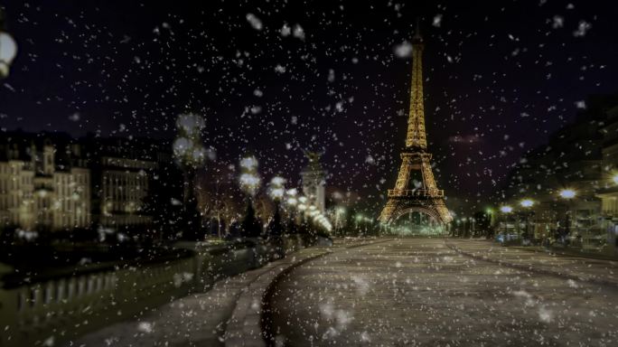 法国下雪夜景