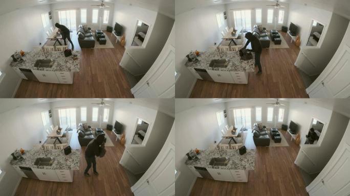 安全摄像机家庭入室盗窃正在进行中