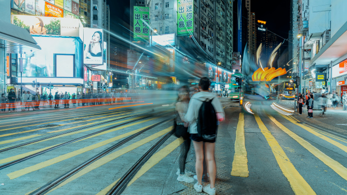 香港铜锣湾街头夜景延时